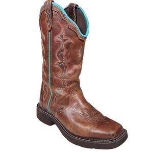 Justin Gypsy Women's Brown Teal Leather Raya Western Cowgirl Boots Size 6.5